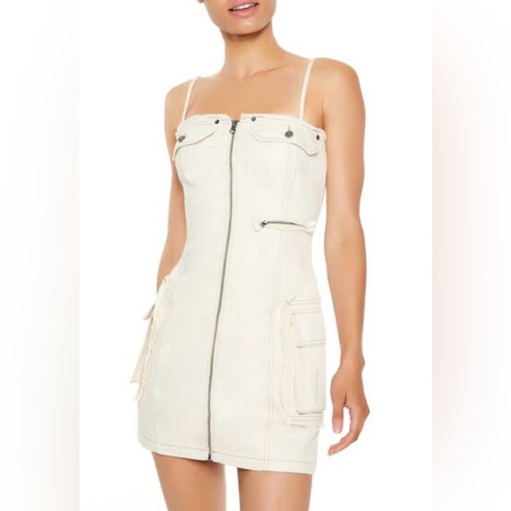 Frayed Zip-Up Cargo Mini Dress